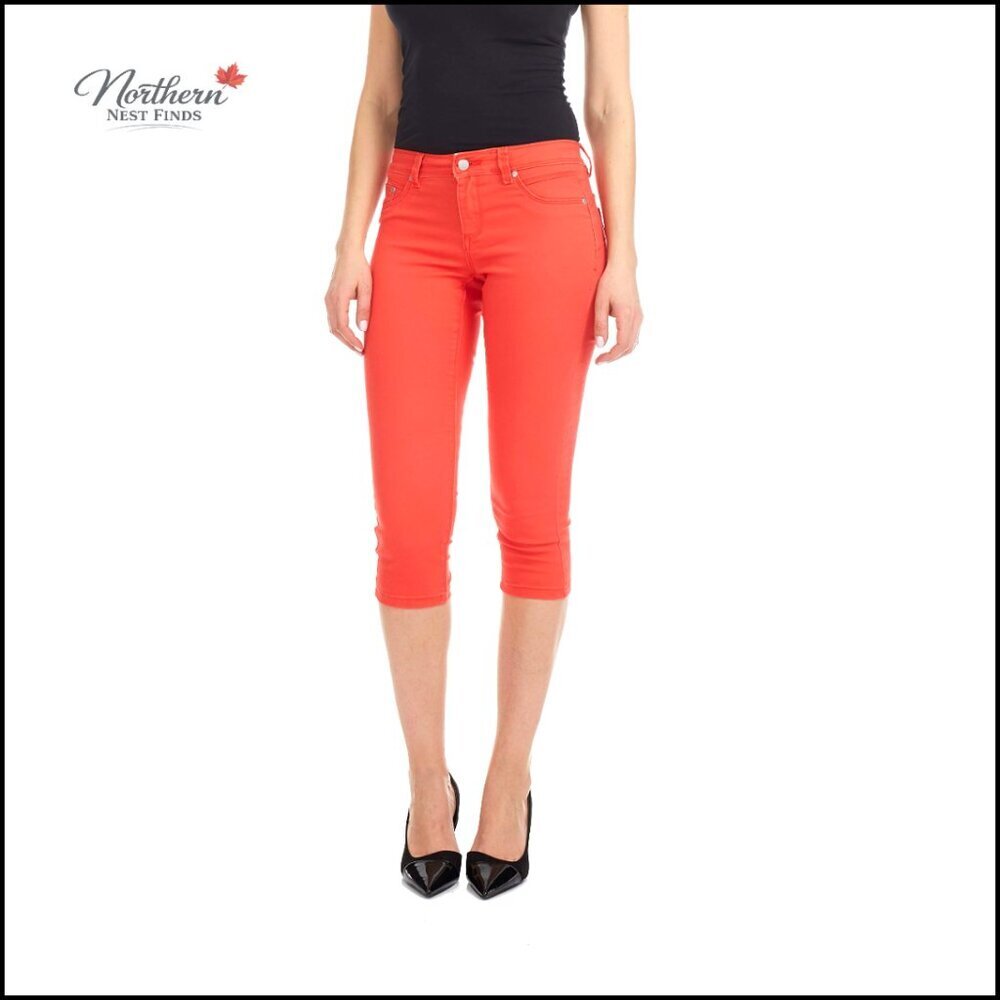 Mid Rise Stretch Denim Capris Skinny Fit Booty Lift